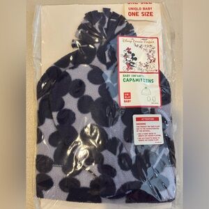 Uniqlo Baby Cap & Mittens Set - Navy Blue and Light Blue
